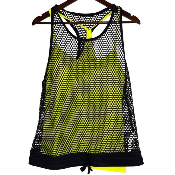 NWT Fabletics Neon Carly Workout Tank and Fishnet Cover XL Neon Yellow #3405 - Picture 13 of 14